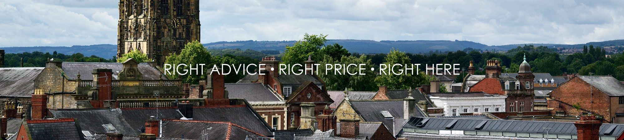 Right Advice • Right Price • Right Here tagline with Wrexham and North Wales scenery backdrop