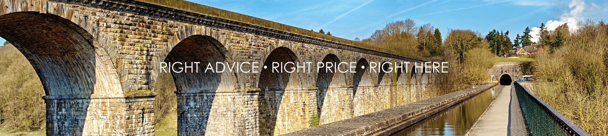 Right Advice • Right Price • Right Here tagline with Wrexham and North Wales scenery backdrop