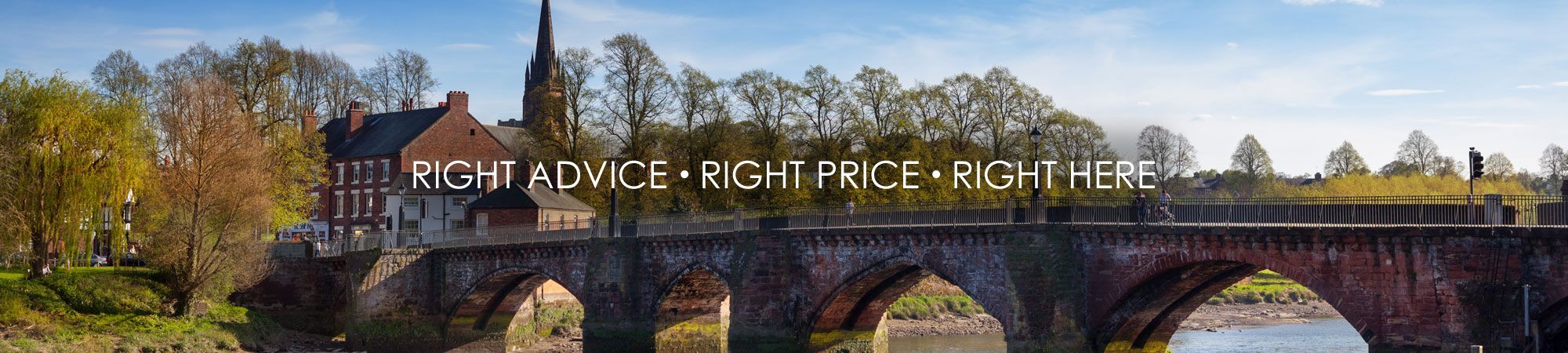 Right Advice • Right Price • Right Here tagline with Wrexham and North Wales scenery backdrop